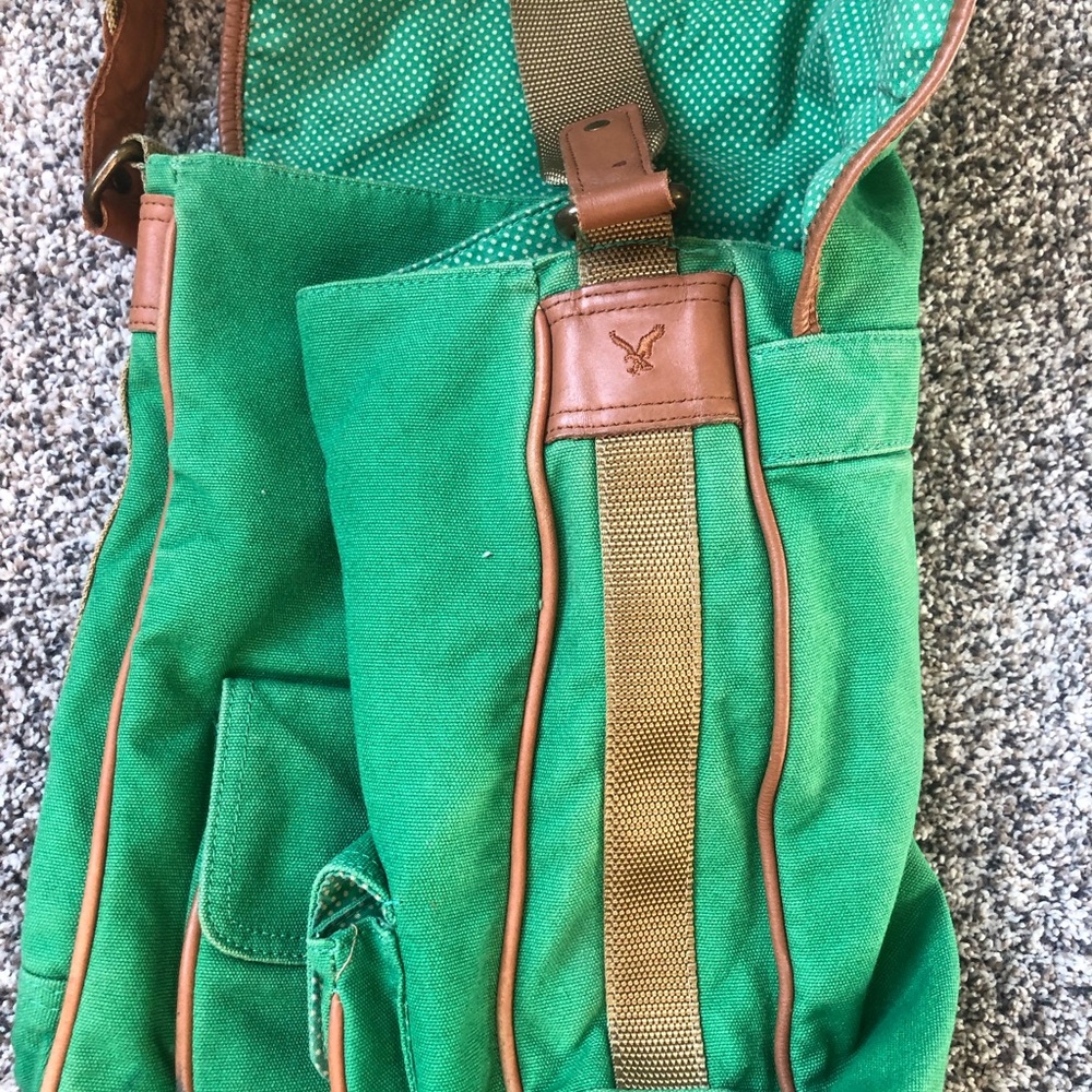 Vintage American Eagle Green Canvas Messenger Bag with Brown Trim early 2000’s - Picture 4 of 8